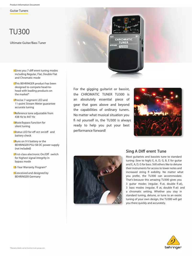 Page n°1 - Fiche technique Behringer TU300