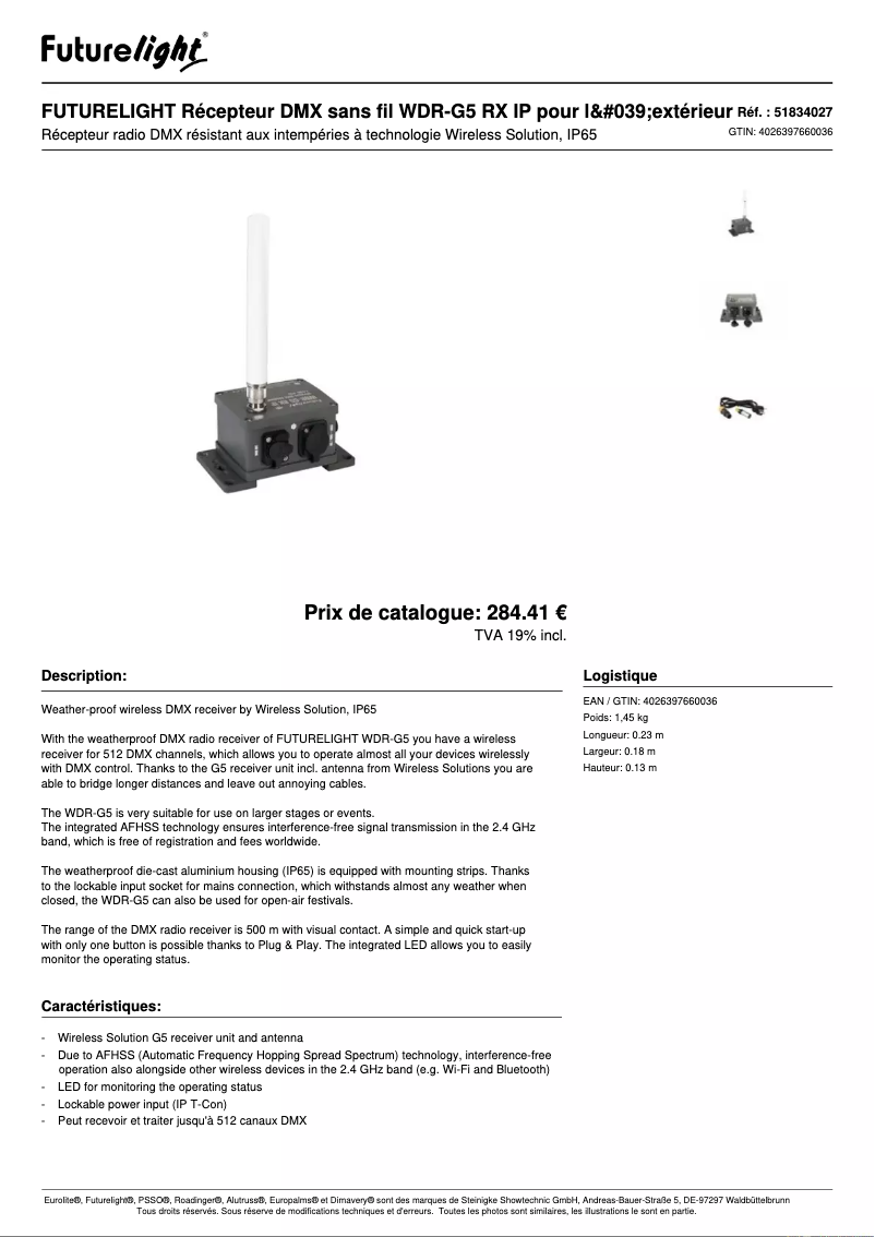 Page n°1 - Fiche technique Futurelight WDR-G5 RX IP