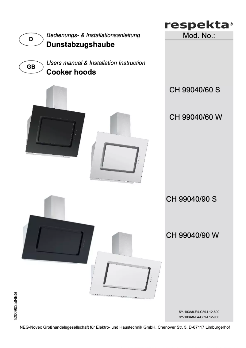 Page n°1 - Manuel utilisateur Respekta Elva CH99040/90W