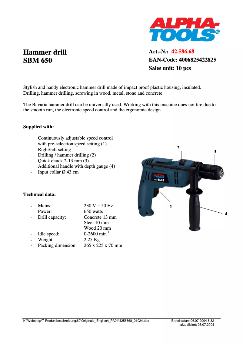 Image de la première page du manuel de l'appareil SBM 650 E