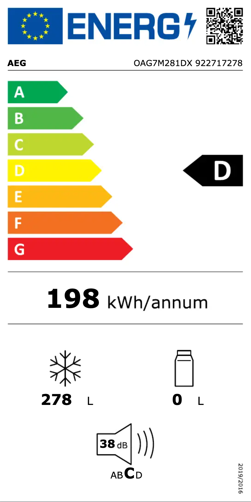 Page 1 de la notice Label énergétique AEG OAG7M281DX