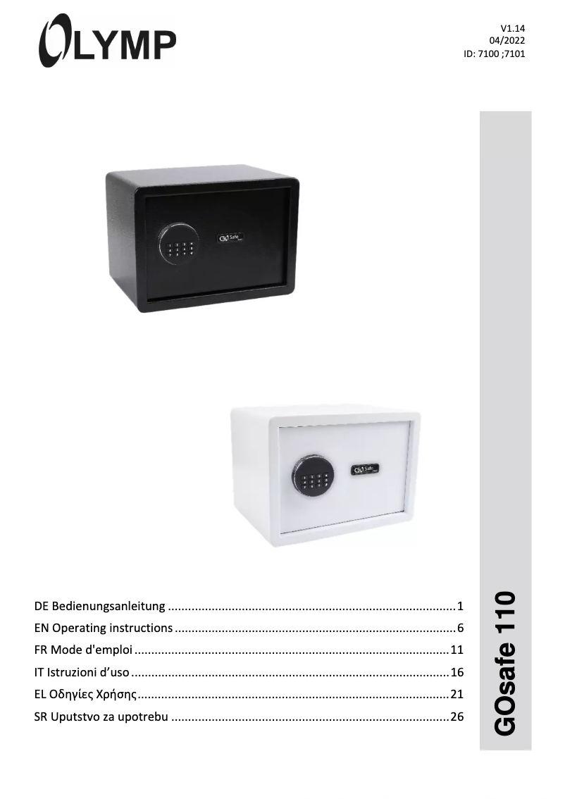 Page n°1 - Manuel utilisateur Olymp GOsafe 110