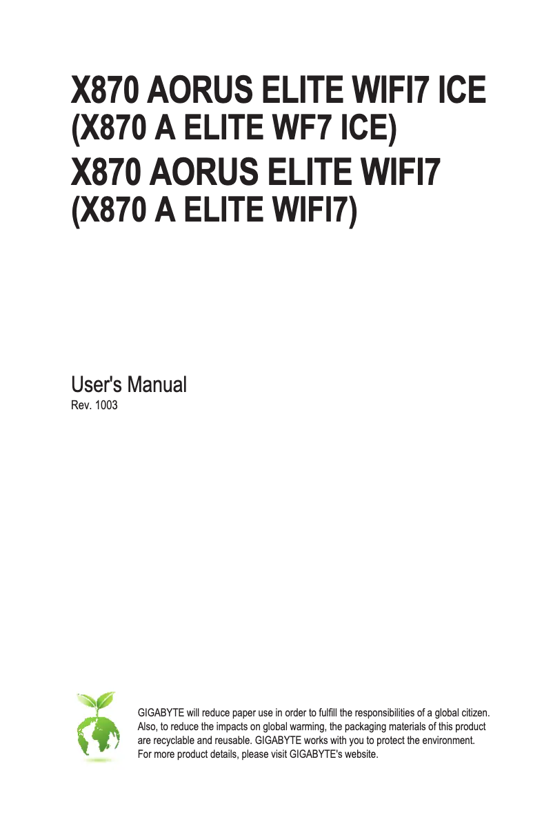 Image de la première page du manuel de l'appareil X870 Aorus Elite WIFI7 ICE