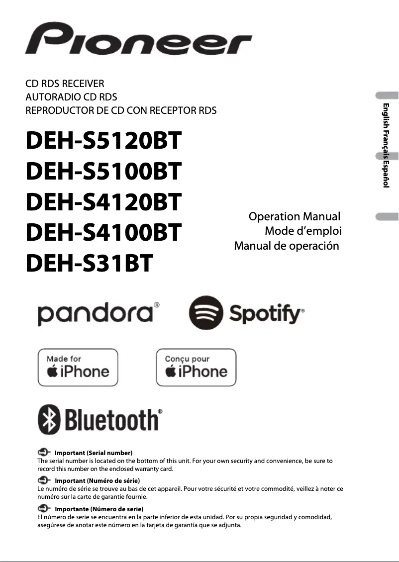 Page n°1 - Manuel utilisateur Pioneer DEH-S5100BT