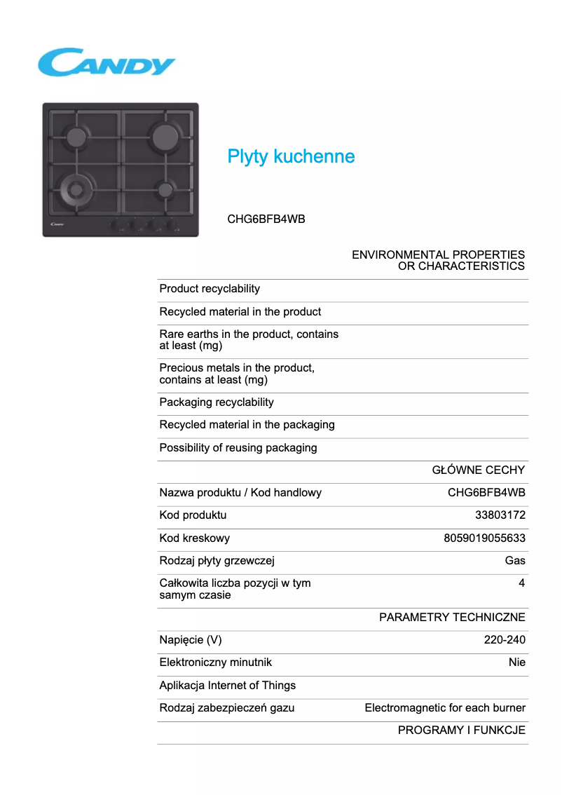 Image de la première page du manuel de l'appareil CHG6BFB4WB