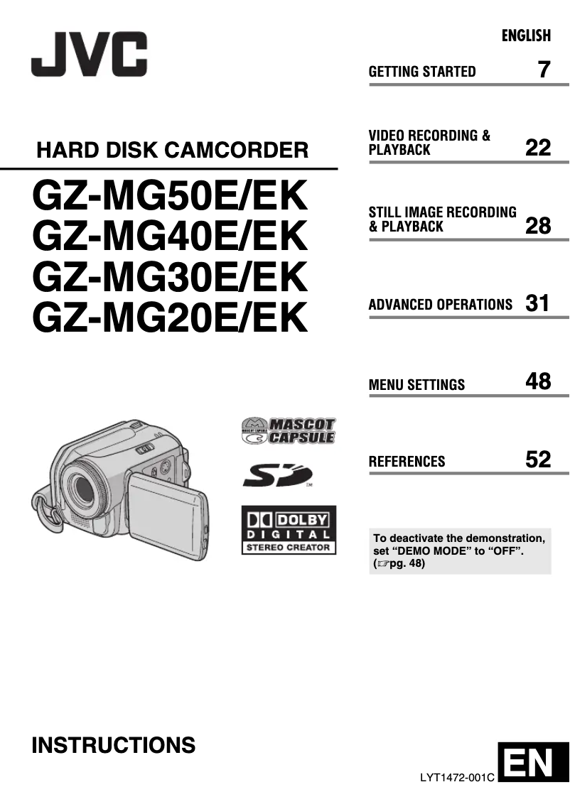 Page n°1 - Manuel utilisateur JVC GZ-MG50EK