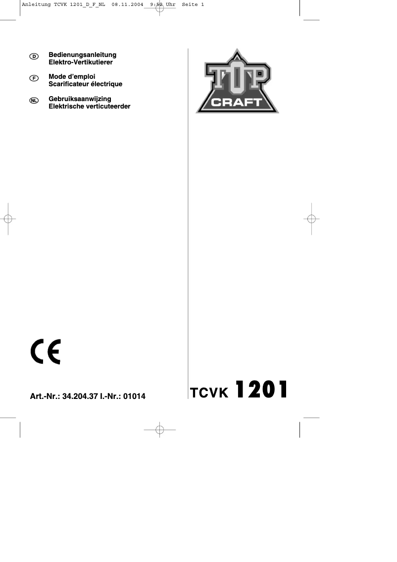 Image de la première page du manuel de l'appareil TCVK 1201