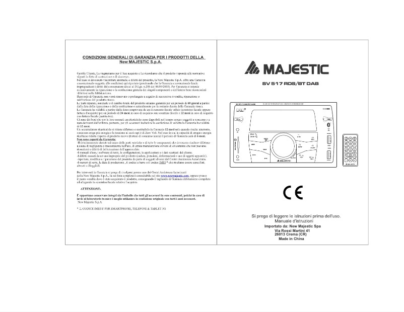Page 1 de la notice Manuel utilisateur Majestic SV-517 RDS/BT DAB