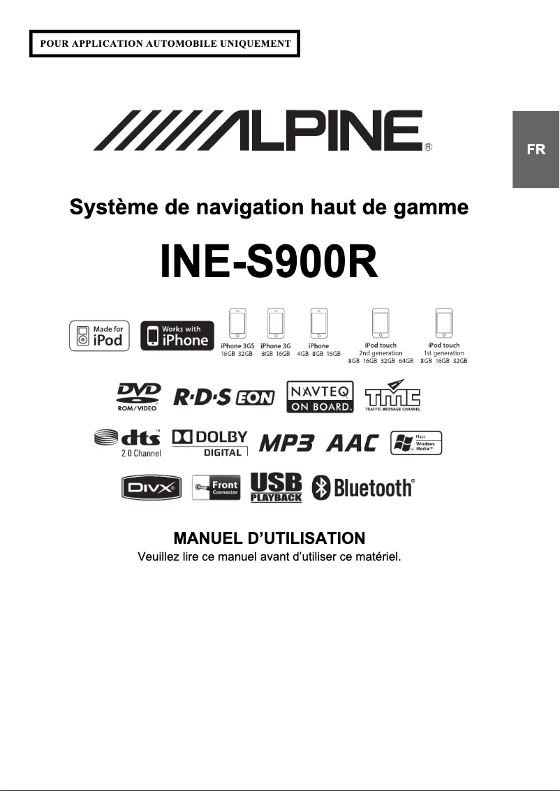 Page 1 de la notice Manuel utilisateur Alpine INE-S900R