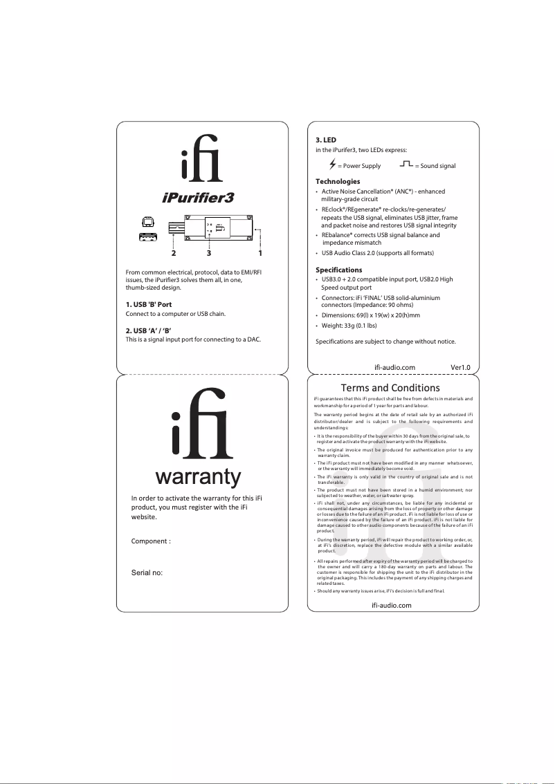 Page 1 de la notice Manuel utilisateur iFi Audio iPurifier 3
