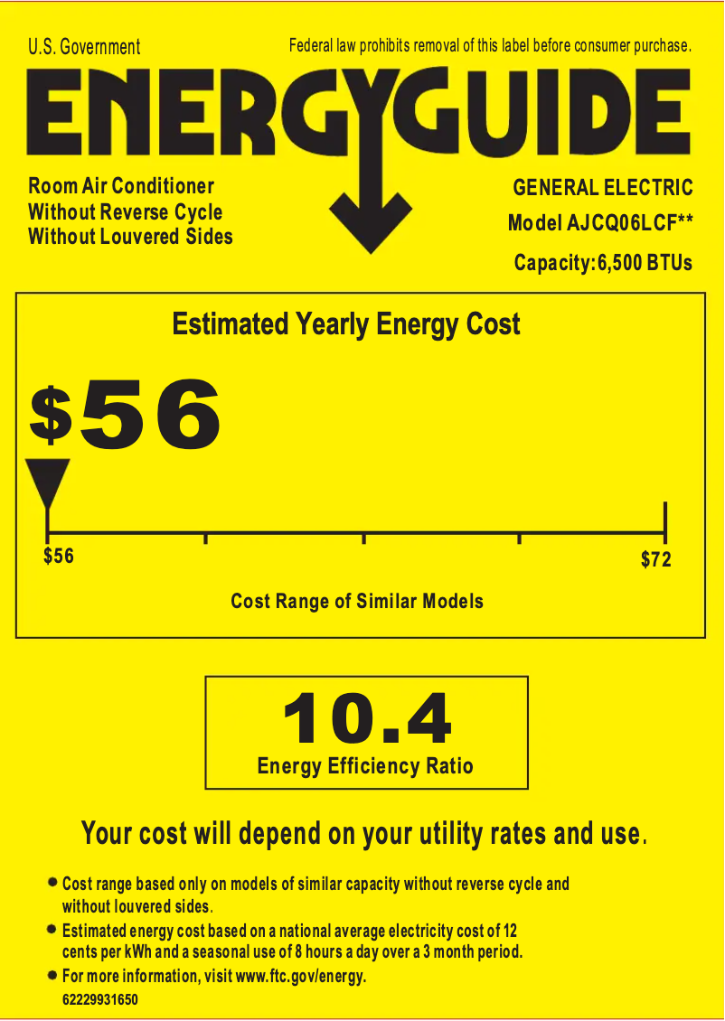 Página 1 del manual Etiqueta energética GE AJCQ06LCF