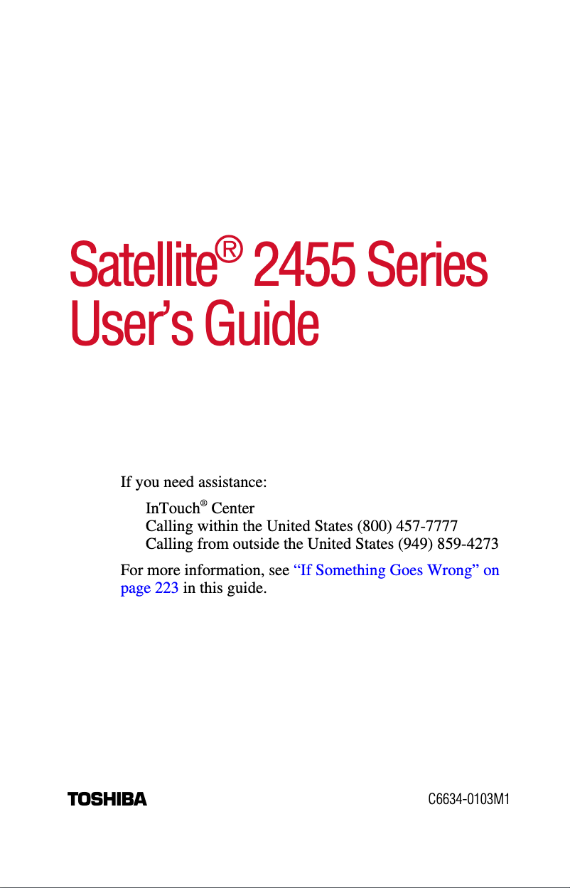 Page 1 de la notice Manuel utilisateur Toshiba Satellite 2455