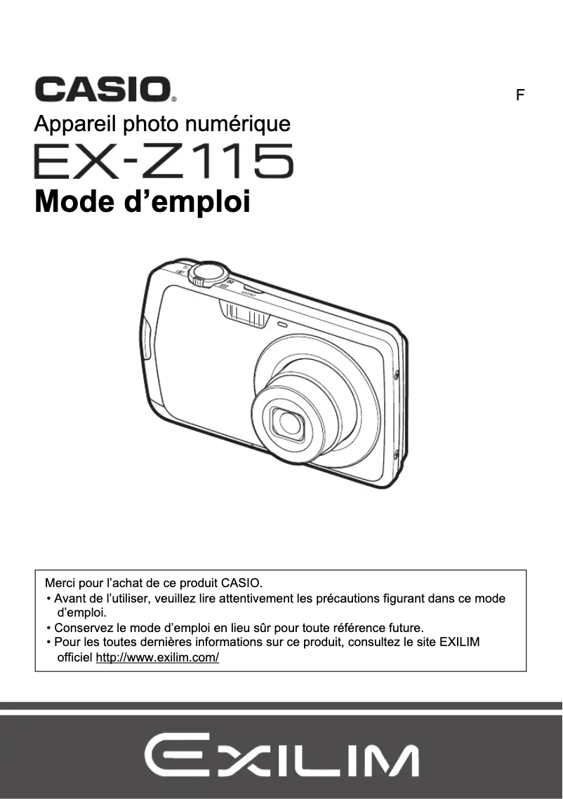 Image de la première page du manuel de l'appareil Exilim EX-Z115