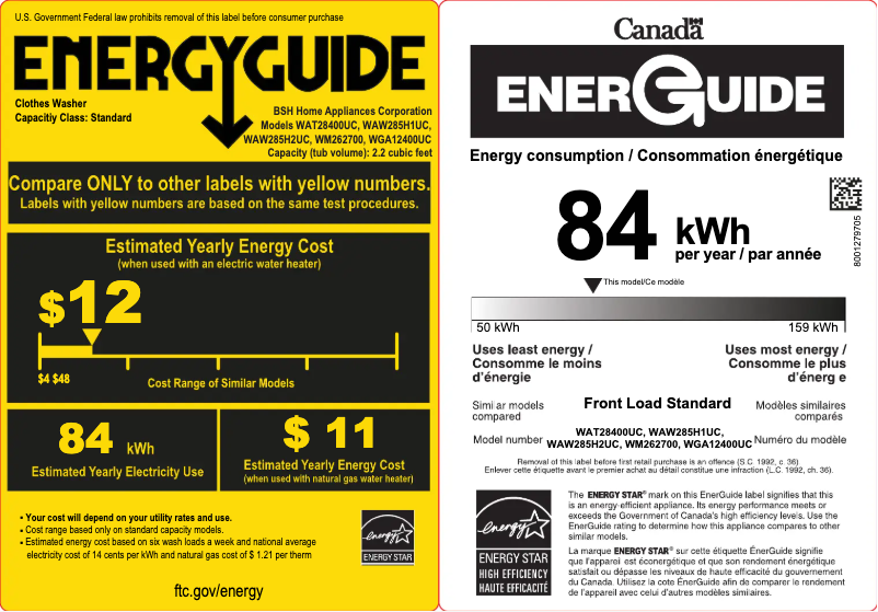 Page n°1 - Label énergétique Bosch WAW285H2U