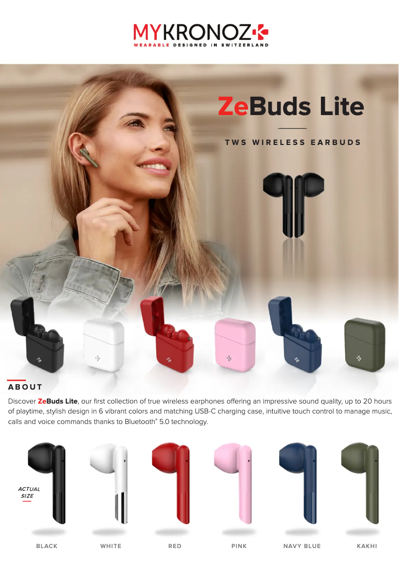 Page 1 de la notice Fiche technique MyKronoz ZeBuds Lite