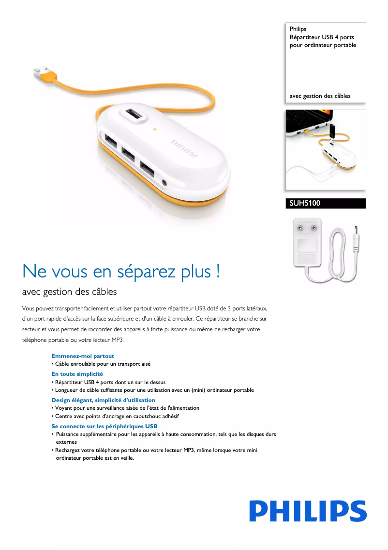 Page 1 de la notice Fiche technique Philips SUH5100