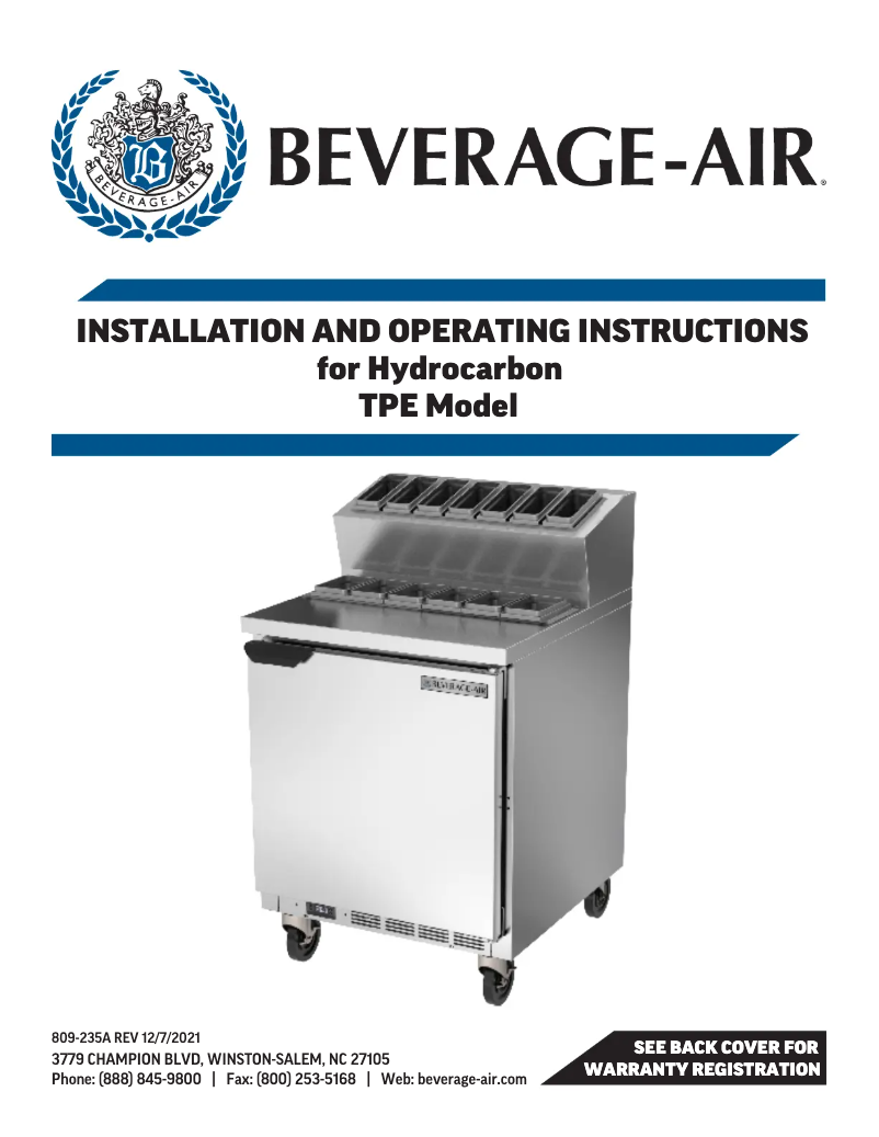 Page 1 de la notice Manuel utilisateur Beverage-Air DPD72HC-6