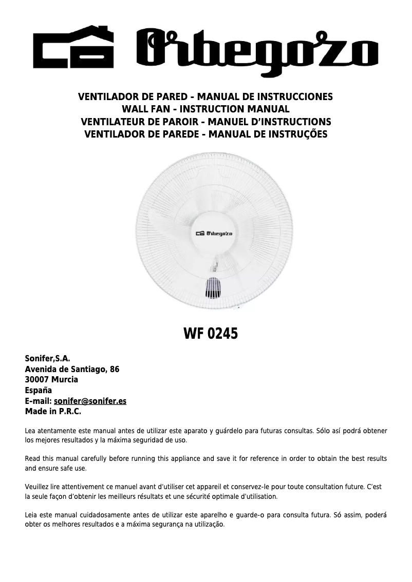 Page n°1 - Manuel utilisateur Orbegozo WF 0245