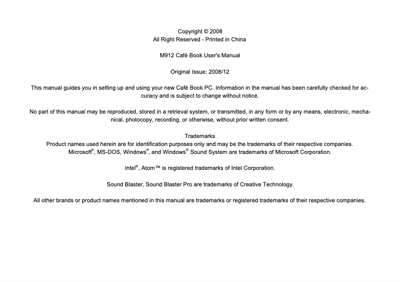 Page 1 de la notice Manuel utilisateur Gigabyte M912