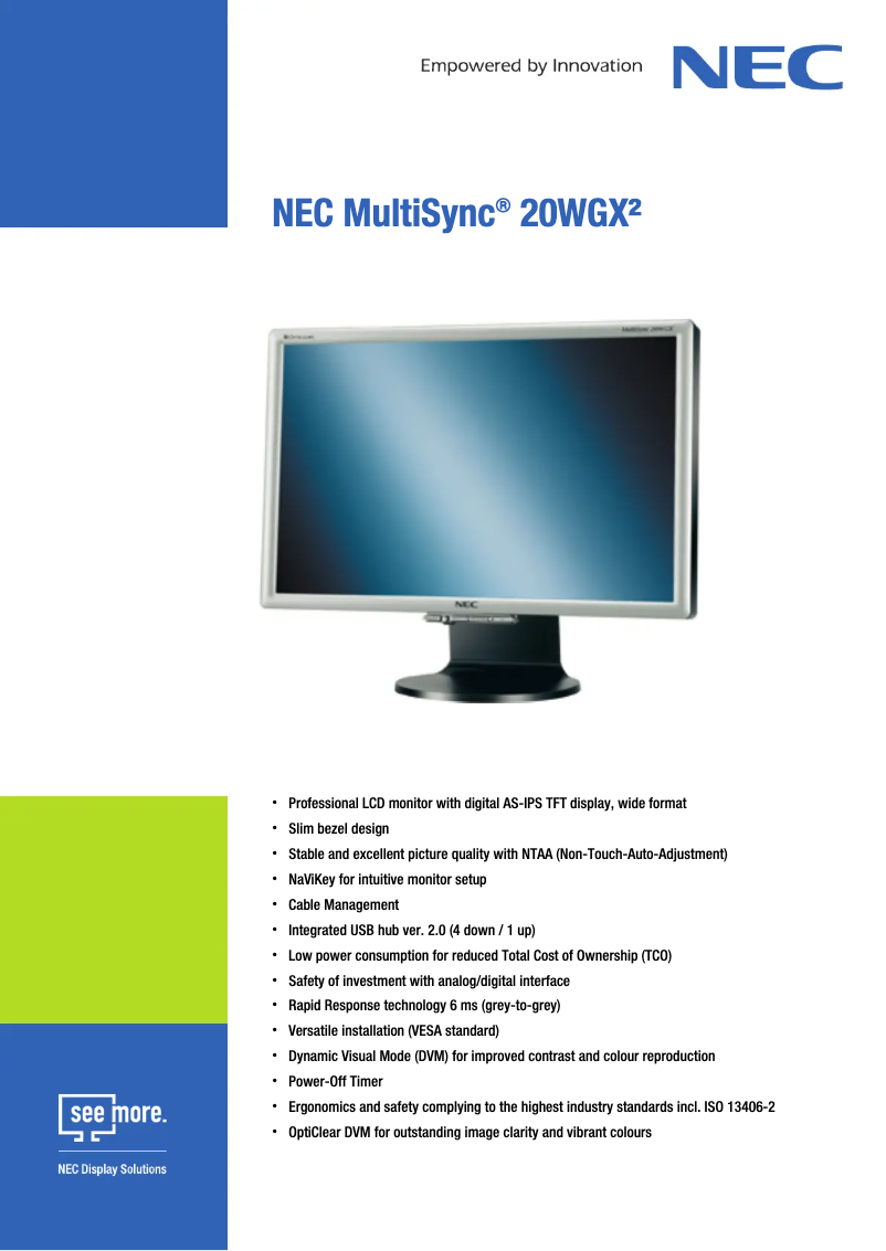 Página 1 del manual Ficha técnica NEC MultiSync 20WGX²