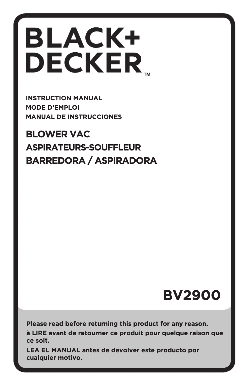 Page 1 de la notice Manuel utilisateur Black & Decker BV2900