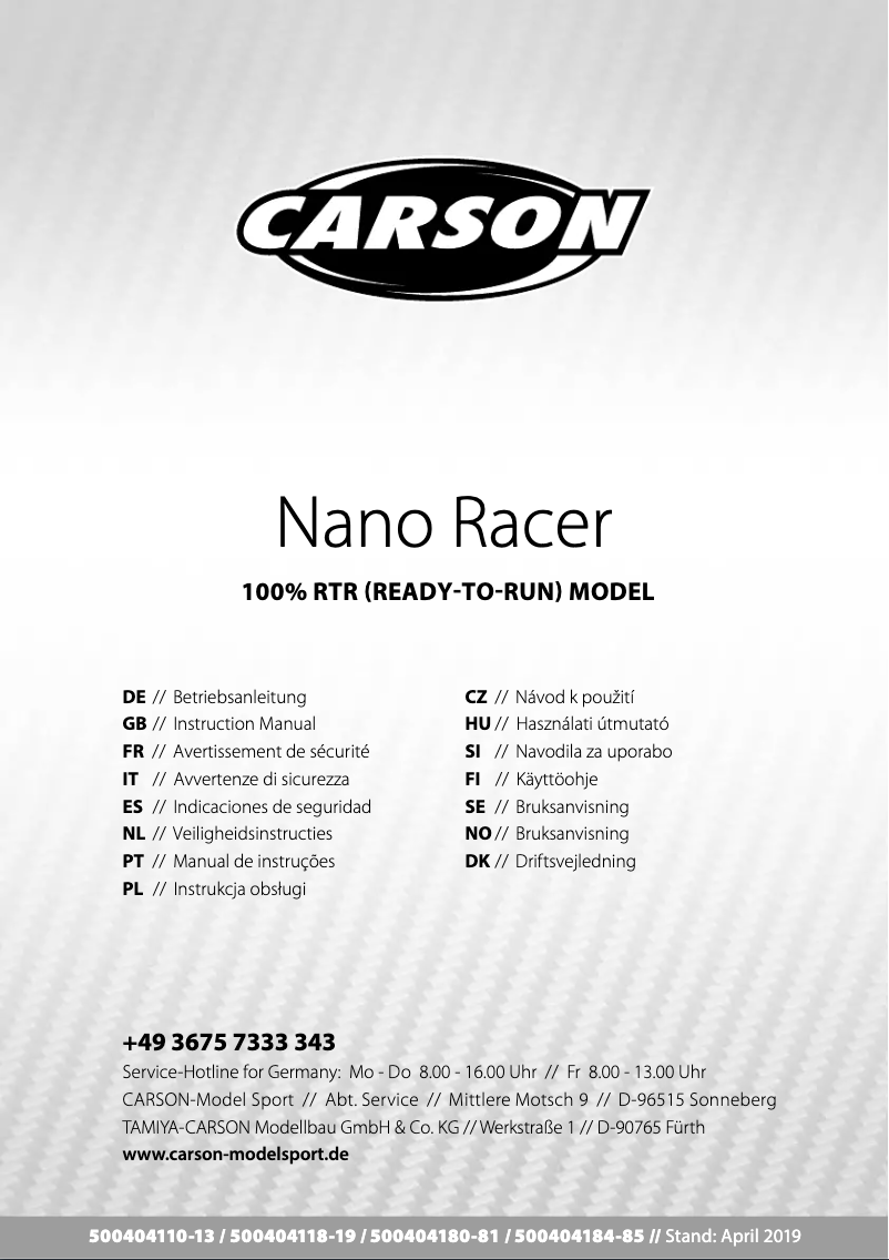 Page n°1 - Manuel utilisateur Carson Nano Racer Litt'l Foot
