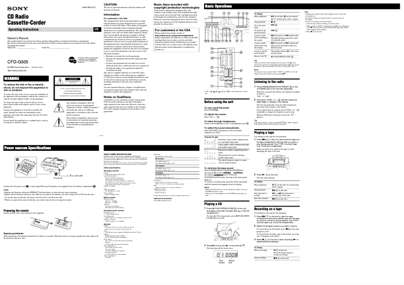 Image de la première page du manuel de l'appareil CFD-G505