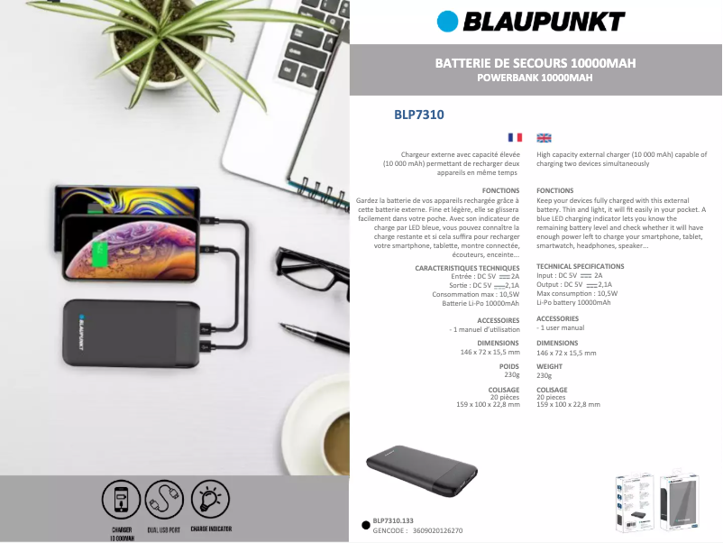 Page 1 de la notice Fiche technique Blaupunkt BLP7310