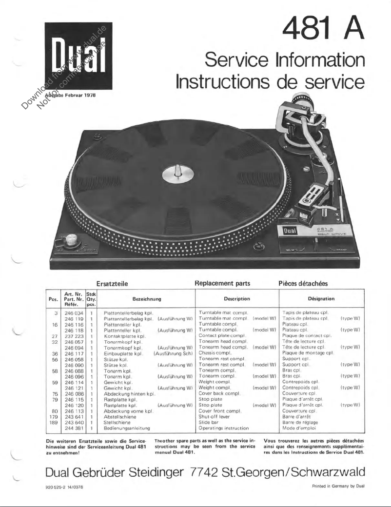 Image de la première page du manuel de l'appareil 481 A