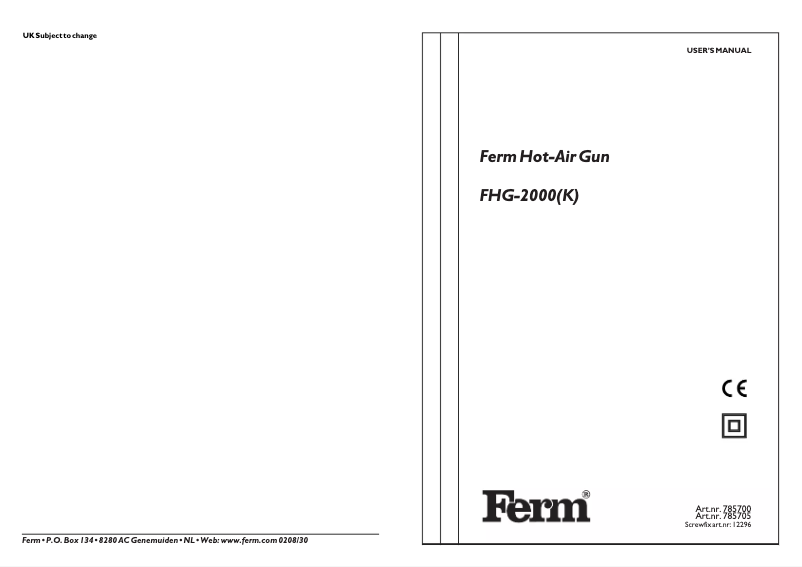 Image de la première page du manuel de l'appareil FHG-2000