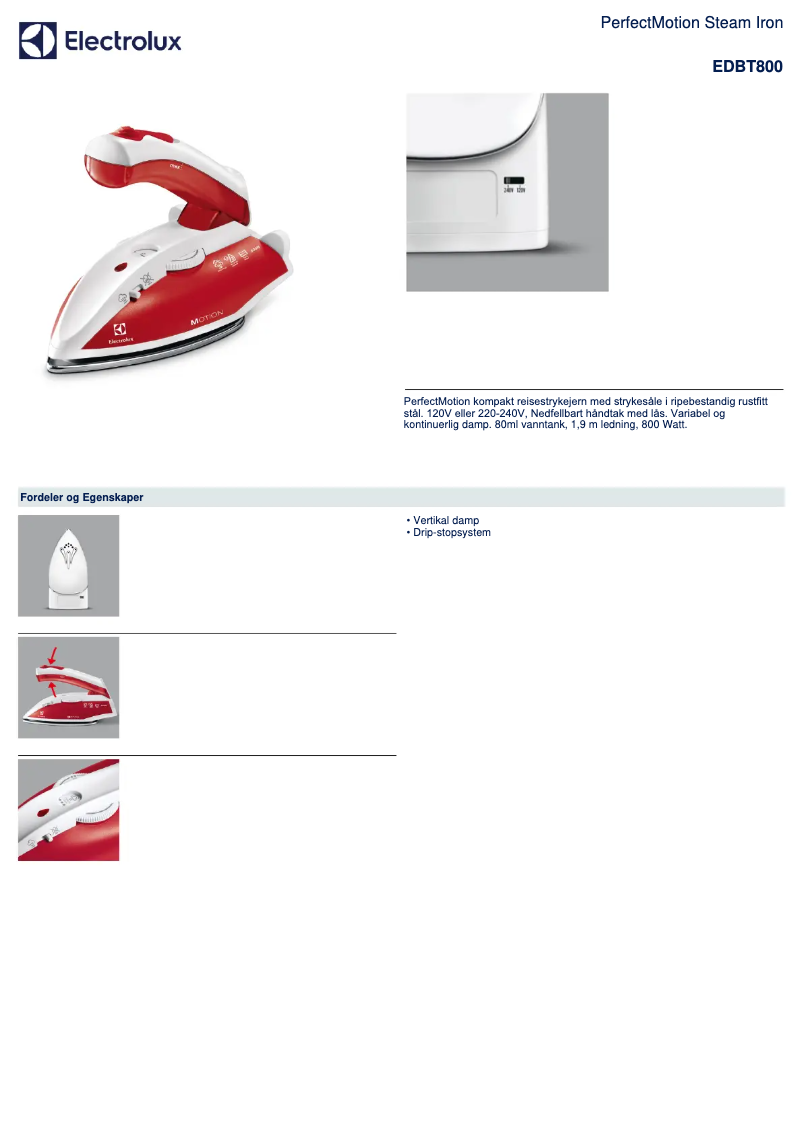 Page n°1 - Brochure Electrolux Motion EDBT800