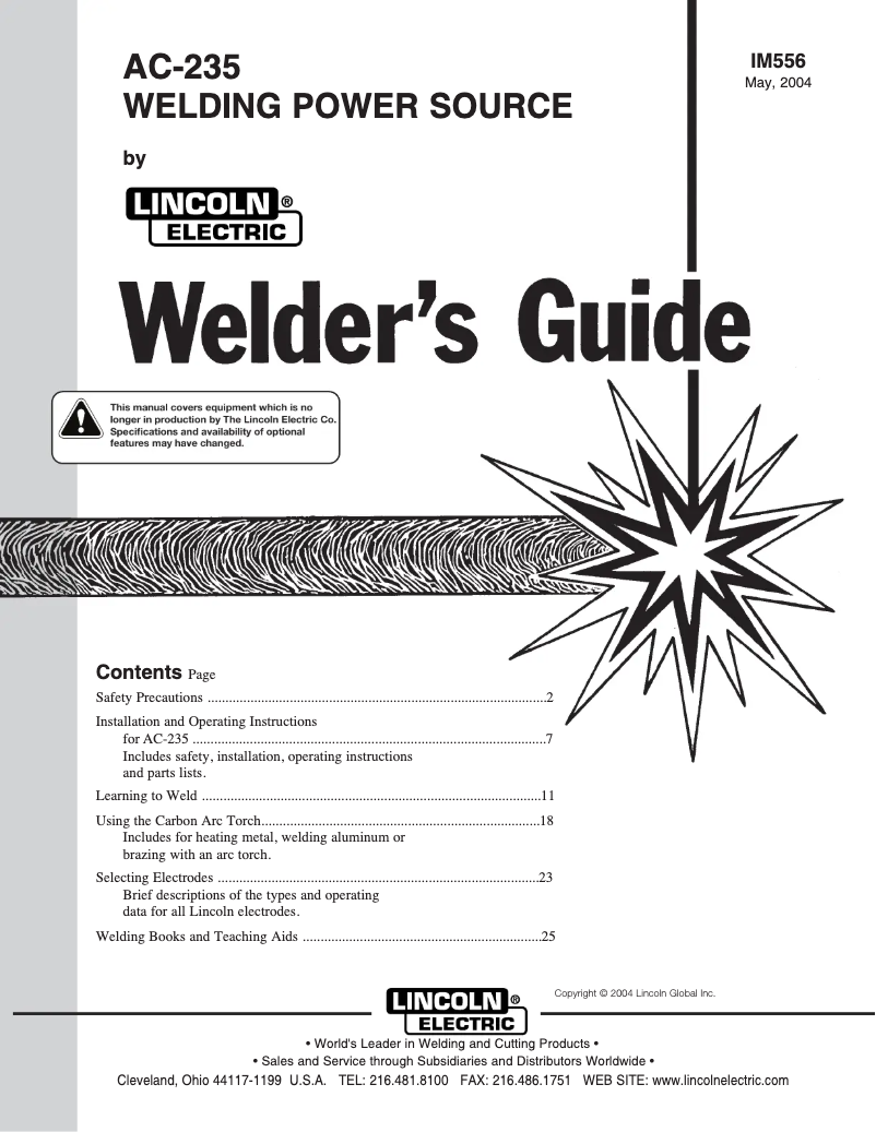 Page 1 de la notice Manuel utilisateur Lincoln Electric AC-235