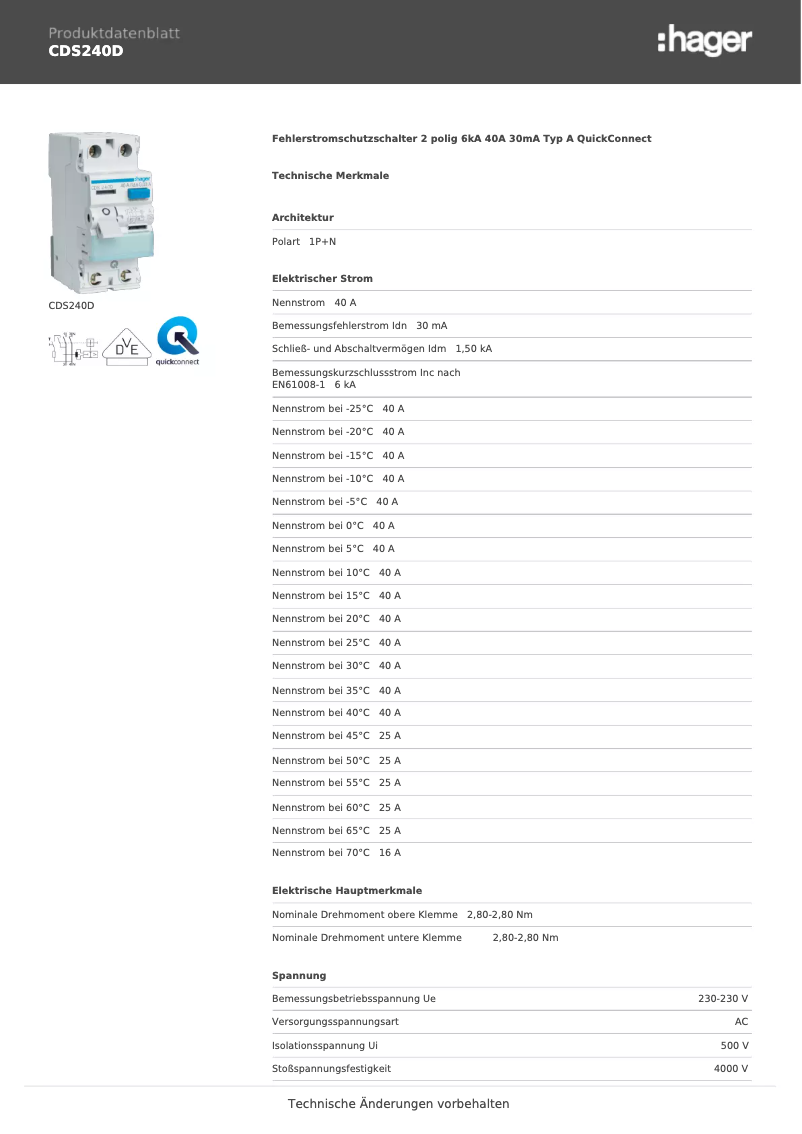 Page n°1 - Manuel utilisateur Hager CDS240D
