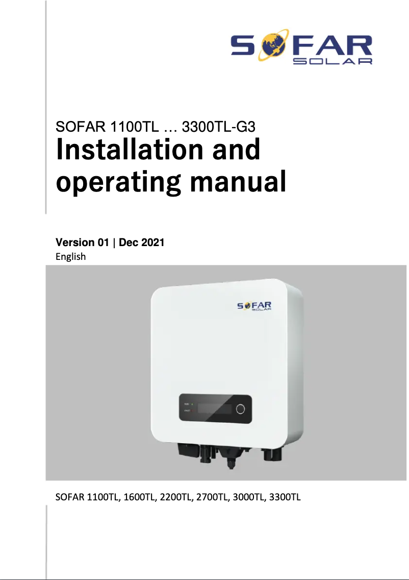 Page n°1 - Manuel utilisateur Sofar Solar 3300TL-G3