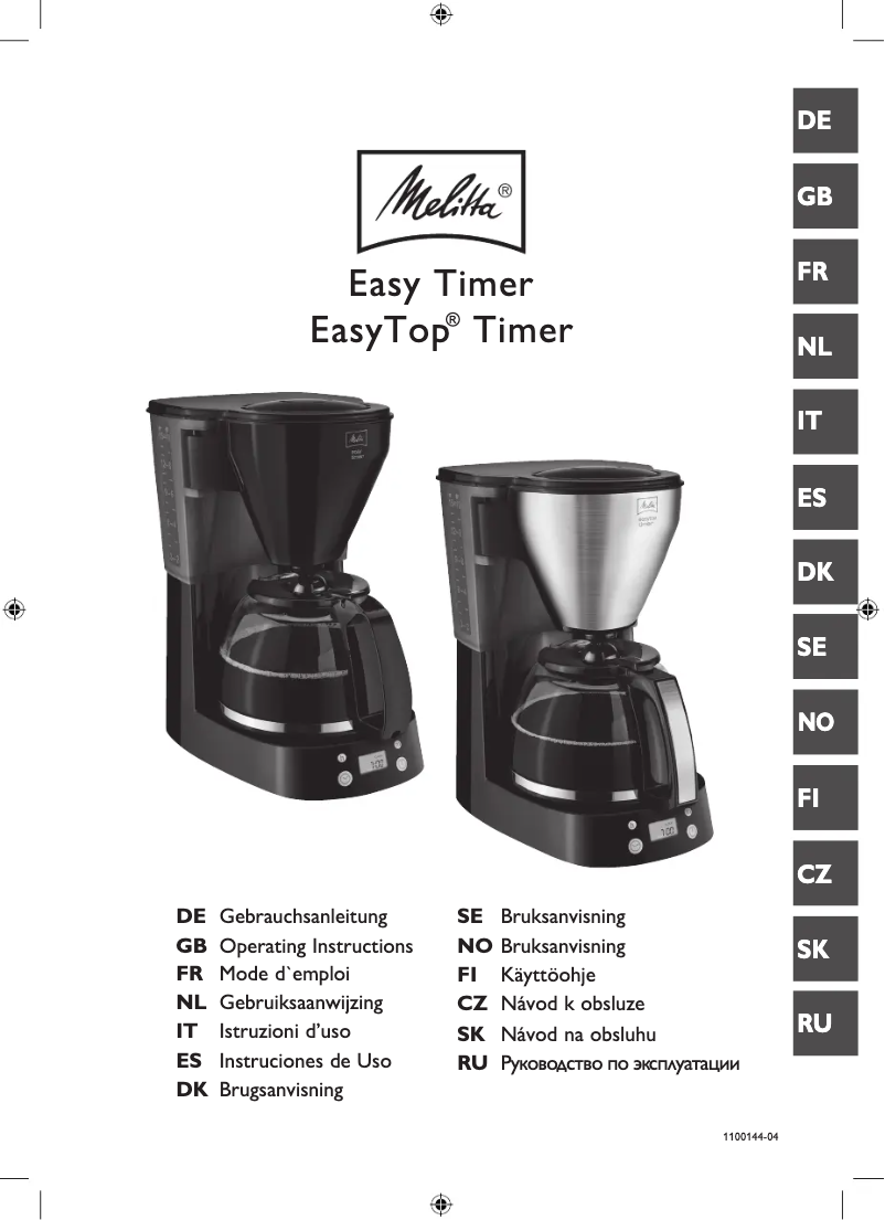 Page n°1 - Manuel utilisateur Melitta EasyTop Timer 1010