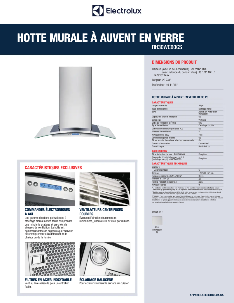 Page n°1 - Fiche technique Electrolux RH30WC60GS