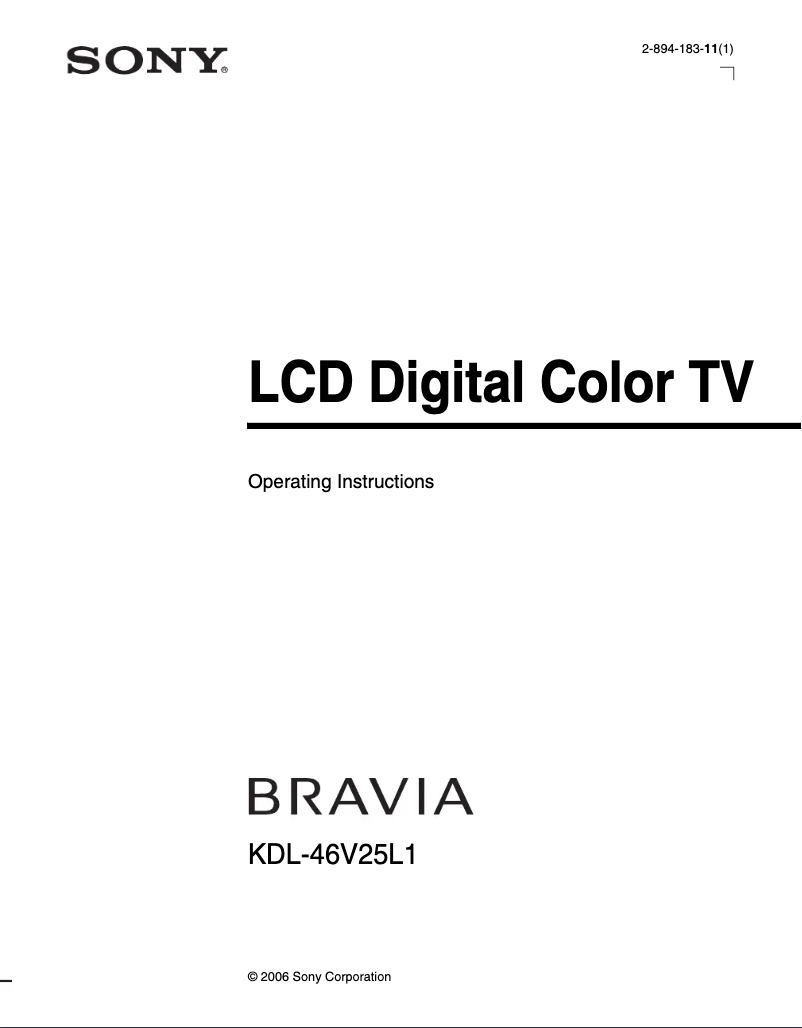 Page 1 de la notice Manuel utilisateur Sony Bravia KDL-46V25L1