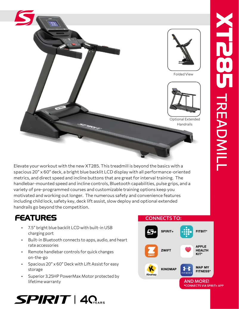 Página 1 del manual Ficha técnica Spirit Fitness XT285