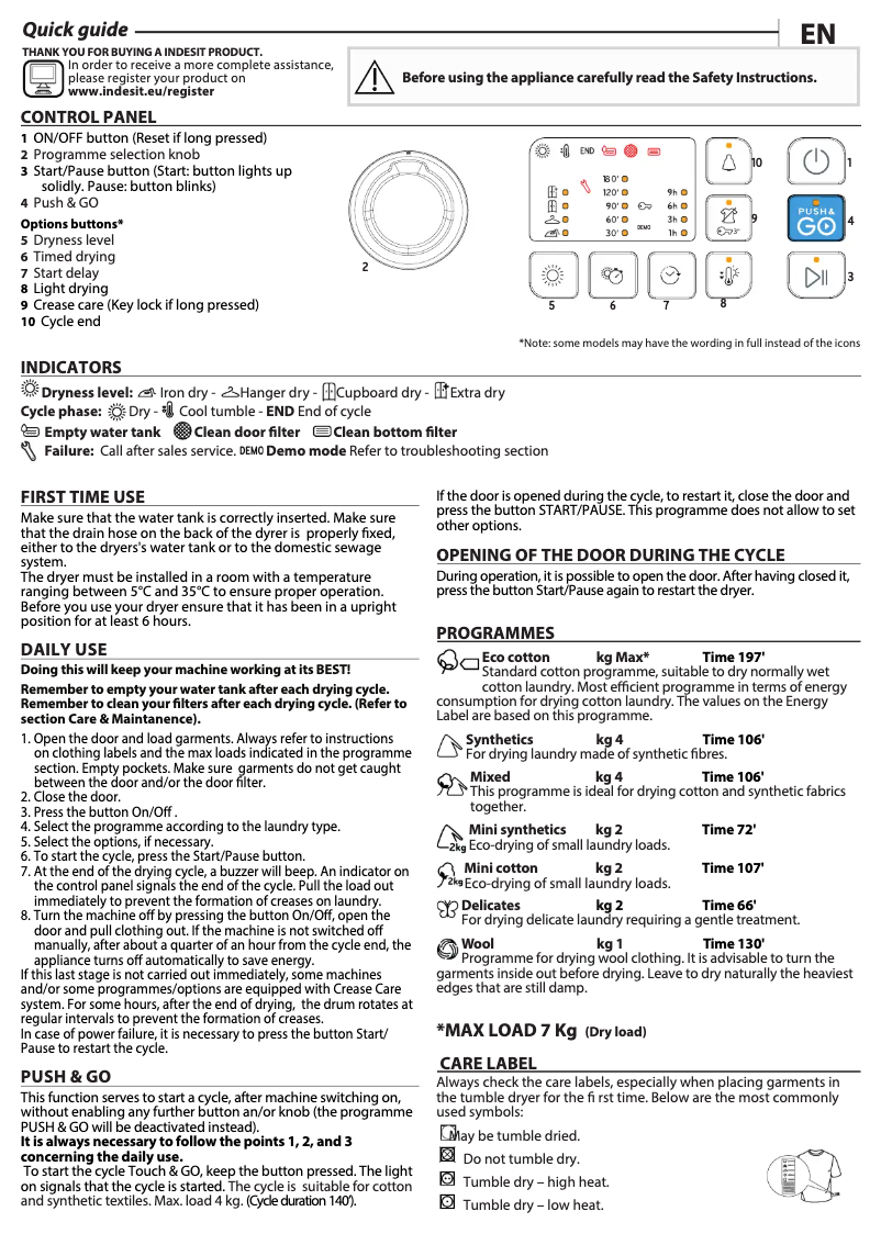 Página 1 del manual Manual de usuario Indesit YT M10 71 R UK