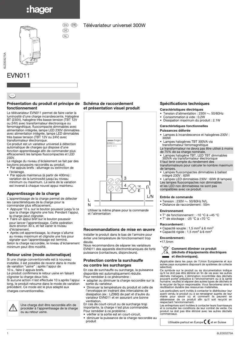 Image de la première page du manuel de l'appareil EVN011