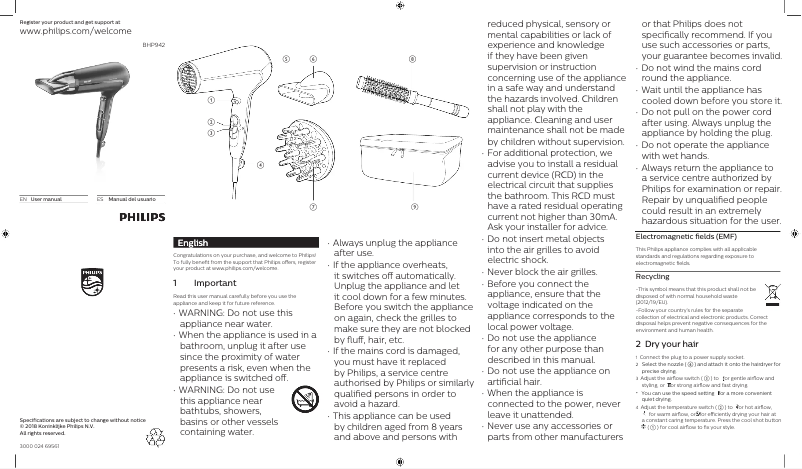 Page 1 of the manual User Manual Philips DryCare Advanced BHP942