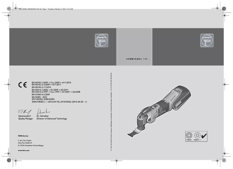 Page 1 de la notice Manuel utilisateur Fein MultiMaster AFMM 18 QSL