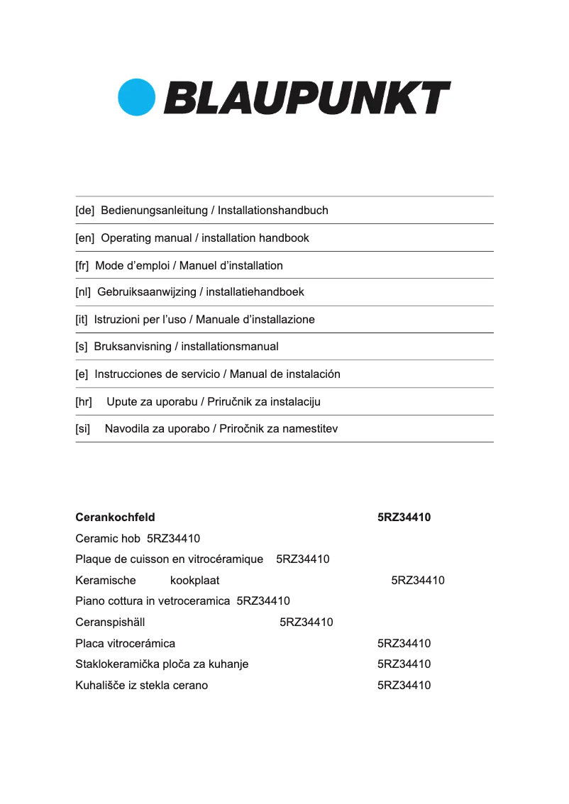 Página 1 del manual Guía de instalación Blaupunkt 5RZ34410