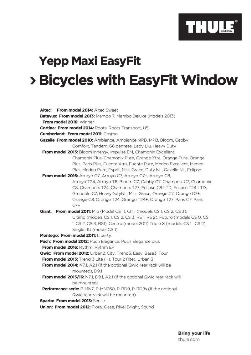 Page 1 of the manual Installation Guide Thule Yepp Maxi