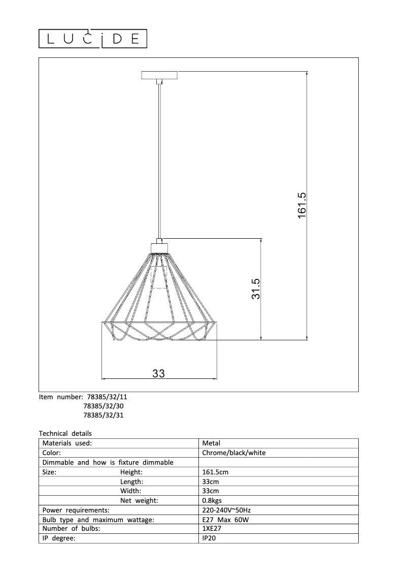 Page 1 de la notice Manuel utilisateur Lucide Kyara 78385/32/11