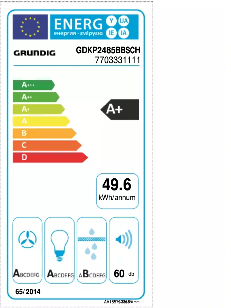 Page 1 de la notice Label énergétique Grundig GDKP2485BBSCH