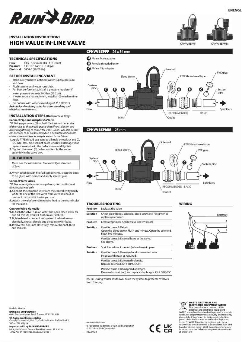 Página 1 del manual Manual de usuario Rain Bird CPHVVBSPFF