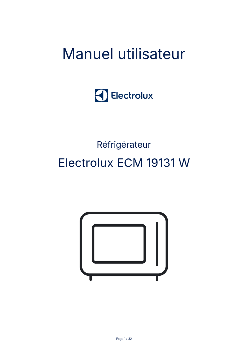 Page n°1 - Manuel utilisateur Electrolux ECM 19131 W