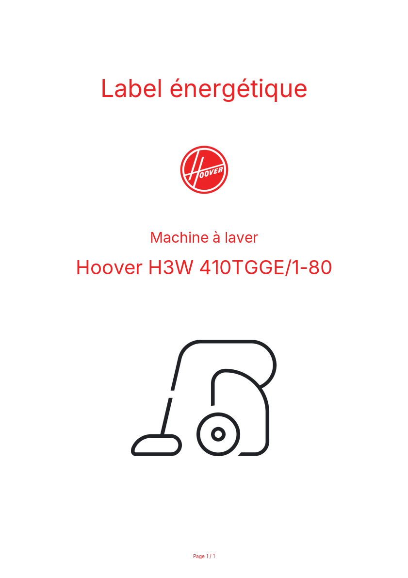 Page n°1 - Label énergétique Hoover H3W 410TGGE/1-80