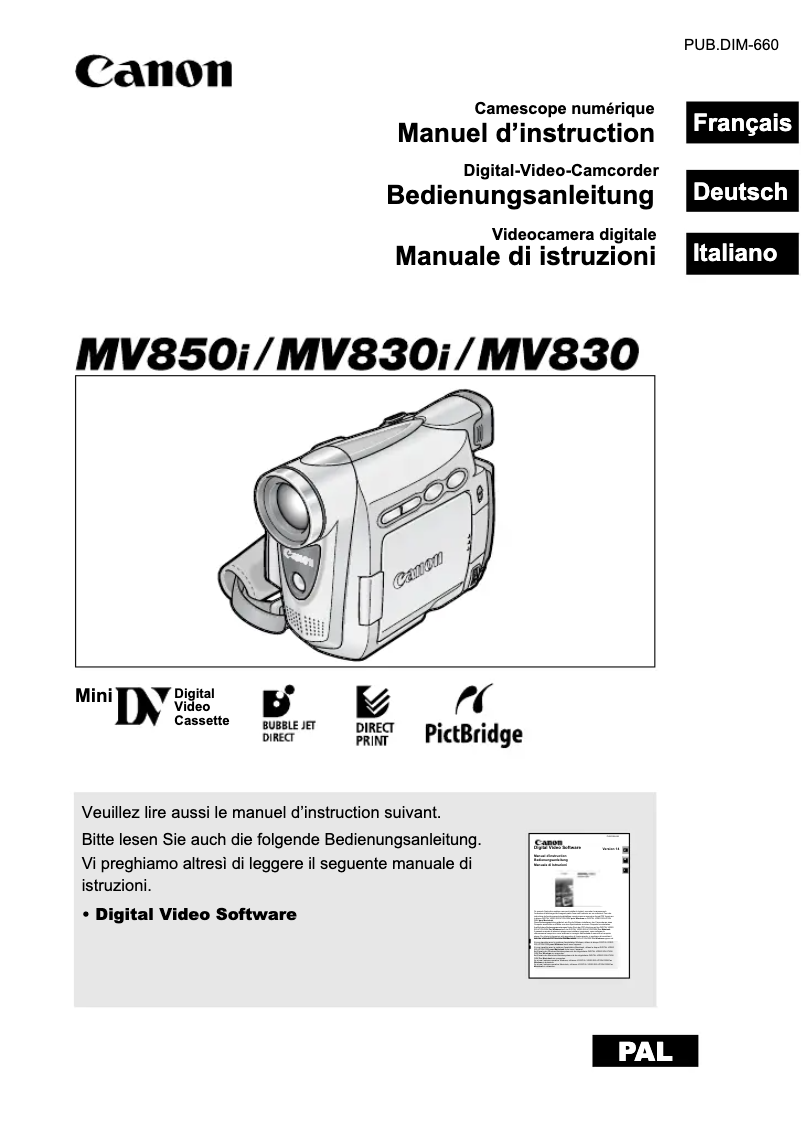 Page 1 de la notice Manuel utilisateur Canon MV830i